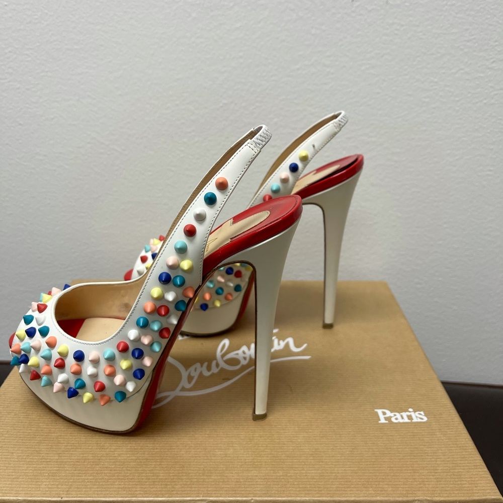 ***SOLD*** Christian Louboutin Lady Peep Sling Spike Pumps 36 - Picture 9 of 15